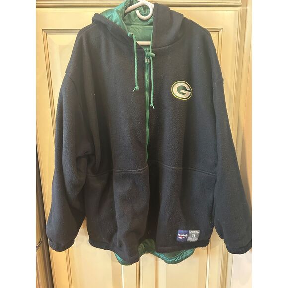 Reebok Green Bay Packers Vintage Half Zip Reversible Hooded Jacket - Size XL - Picture 6 of 7